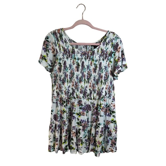 Torrid Blouse Womens size 1 (1X) Floral Purple Crinkle Gause Smoked Baby Doll‎ - Picture 1 of 10
